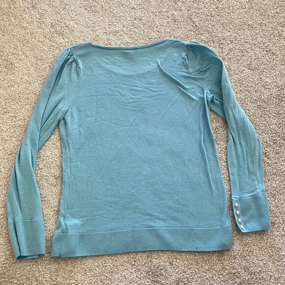 Talbots Pure Merino Wool Sky Blue Pearl Accent Sweater size Petite Medium NWOT - Picture 6 of 9